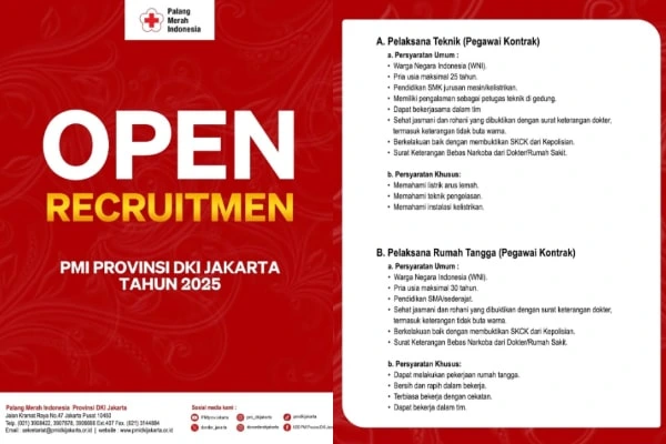 PMI DKI Jakarta Buka Lowongan Kerja 2025 untuk Berbagai Posisi, Cek Syarat & Cara Daftarnya Sebelum 25 Juli!